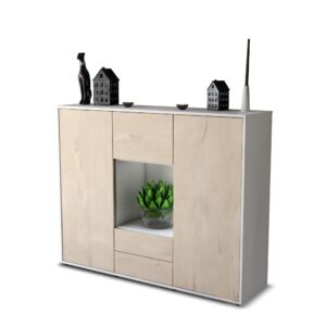 Highboard - Rella - Design Holzdekor - Freistehend mit Push to Open 136 cm Weiss - Front Zeder  Bestellnummer:1030209084