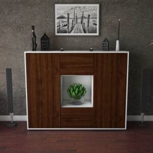 Highboard - Rella - Design Holzdekor - Freistehend mit Push to Open 136 cm Weiss - Front Treibholz  Bestellnummer:1030209085