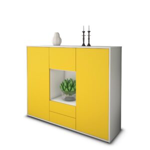 Highboard - Rella - Design Farbakzent - Freistehend mit Push to Open 136 cm Weiss - Front Mint  Bestellnummer:1030209091