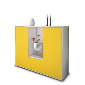 Highboard - Renata - Design Farbakzent - Freistehend mit Push to Open 136 cm Weiss - Front T?rkis  Bestellnummer:1030209196