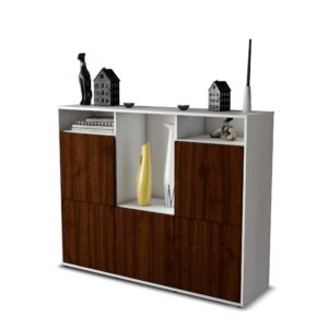 Highboard - Sarina - Design Holzdekor - Freistehend mit Push to Open 136 cm Weiss - Front Eiche  Bestellnummer:1030211937