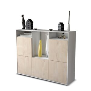 Highboard - Sarina - Design Holzdekor - Freistehend mit Push to Open 136 cm Weiss - Front Zeder  Bestellnummer:1030211940