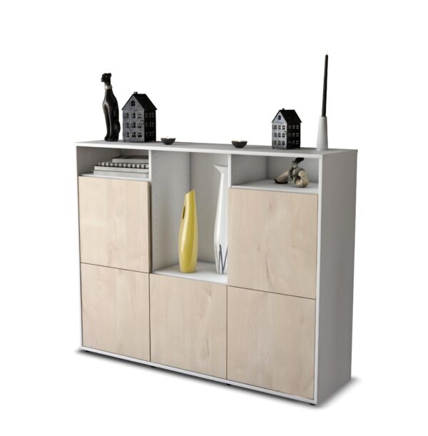 Highboard - Sarina - Design Holzdekor - Freistehend mit Push to Open 136 cm Weiss - Front Zeder  Bestellnummer:1030211940