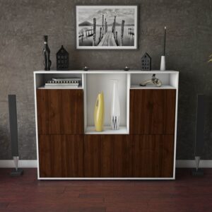 Highboard - Sarina - Design Holzdekor - Freistehend mit Push to Open 136 cm Weiss - Front Treibholz  Bestellnummer:1030211941