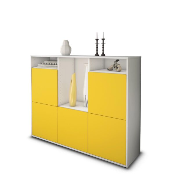 Highboard - Sarina - Design Farbakzent - Freistehend mit Push to Open 136 cm Weiss - Front Mint  Bestellnummer:1030211947