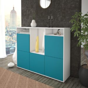 Highboard - Sarina - Design Farbakzent - Freistehend mit Push to Open 136 cm Weiss - Front Lila  Bestellnummer:1030211949