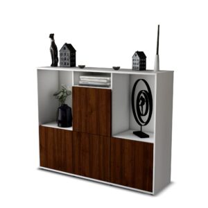 Highboard - Saskia - Design Holzdekor - Freistehend mit Push to Open 136 cm Weiss - Front Zeder  Bestellnummer:1030212042