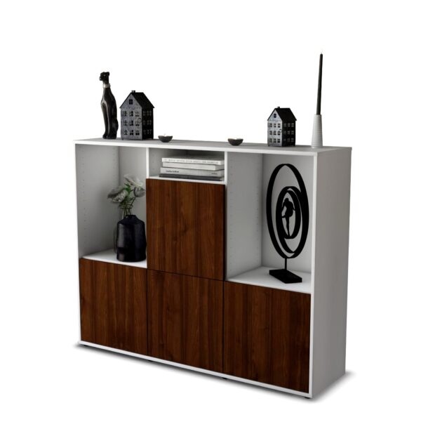 Highboard - Saskia - Design Holzdekor - Freistehend mit Push to Open 136 cm Weiss - Front Zeder  Bestellnummer:1030212042