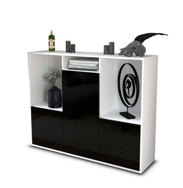 Highboard - Saskia - Design Hochglanz - Freistehend mit Push to Open 136 cm Weiss - Front Gr?n  Bestellnummer:1030212047