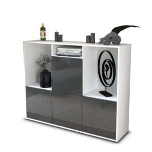 Highboard - Saskia - Design Hochglanz - Freistehend mit Push to Open 136 cm Weiss - Front Grau  Bestellnummer:1030212048