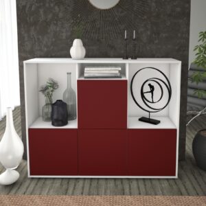 Highboard - Saskia - Design Farbakzent - Freistehend mit Push to Open 136 cm Weiss - Front Gelb  Bestellnummer:1030212050