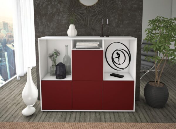 Highboard - Saskia - Design Farbakzent - Freistehend mit Push to Open 136 cm Weiss - Front Gelb  Bestellnummer:1030212050