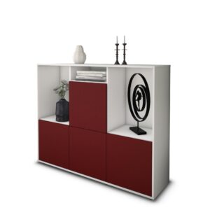 Highboard - Saskia - Design Farbakzent - Freistehend mit Push to Open 136 cm Weiss - Front Rot  Bestellnummer:1030212053