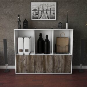 Highboard - Seraphine - Design Holzdekor - Freistehend mit Push to Open 136 cm Weiss - Front Walnuss  Bestellnummer:1030212550