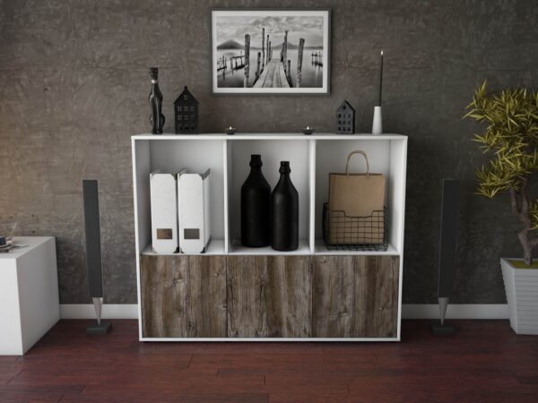 Highboard - Seraphine - Design Holzdekor - Freistehend mit Push to Open 136 cm Weiss - Front Walnuss  Bestellnummer:1030212550