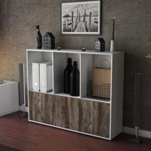 Highboard - Seraphine - Design Holzdekor - Freistehend mit Push to Open 136 cm Weiss - Front Pinie  Bestellnummer:1030212551