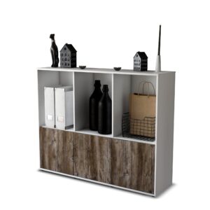 Highboard - Seraphine - Design Holzdekor - Freistehend mit Push to Open 136 cm Weiss - Front Treibholz  Bestellnummer:1030212553