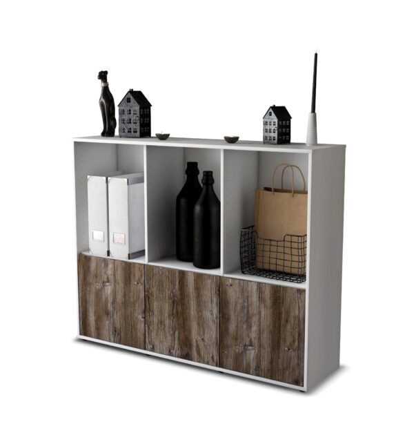 Highboard - Seraphine - Design Holzdekor - Freistehend mit Push to Open 136 cm Weiss - Front Treibholz  Bestellnummer:1030212553