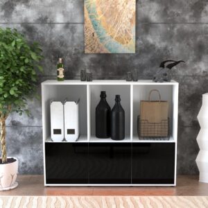 Highboard - Seraphine - Design Hochglanz - Freistehend mit Push to Open 136 cm Weiss - Front Orange  Bestellnummer:1030212554