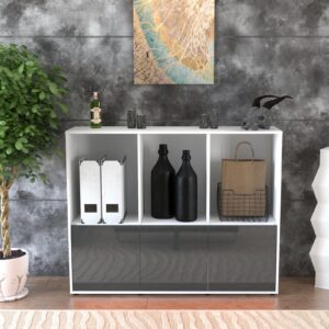 Highboard - Seraphine - Design Hochglanz - Freistehend mit Push to Open 136 cm Weiss - Front Schwarz  Bestellnummer:1030212555