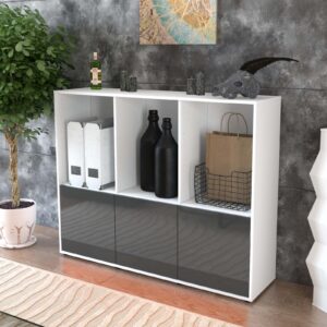 Highboard - Seraphine - Design Hochglanz - Freistehend mit Push to Open 136 cm Weiss - Front Wei?  Bestellnummer:1030212556