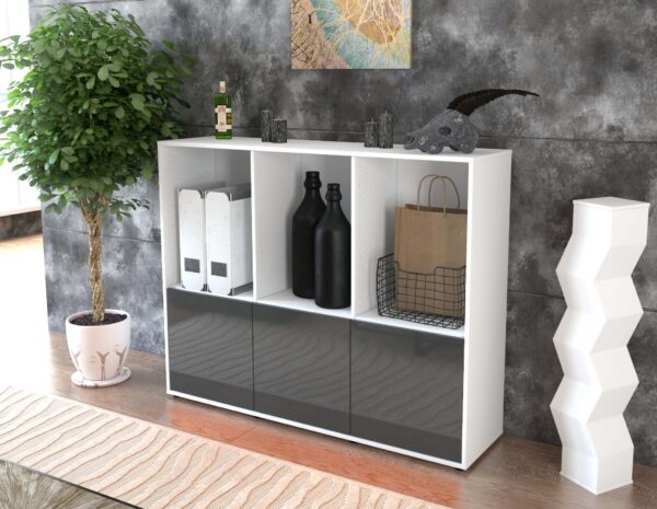 Highboard - Seraphine - Design Hochglanz - Freistehend mit Push to Open 136 cm Weiss - Front Wei?  Bestellnummer:1030212556