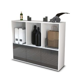 Highboard - Seraphine - Design Hochglanz - Freistehend mit Push to Open 136 cm Weiss - Front Grau  Bestellnummer:1030212558