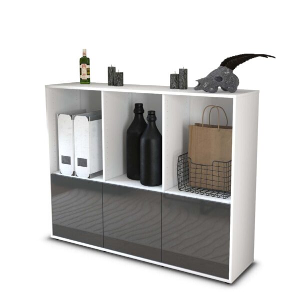 Highboard - Seraphine - Design Hochglanz - Freistehend mit Push to Open 136 cm Weiss - Front Grau  Bestellnummer:1030212558