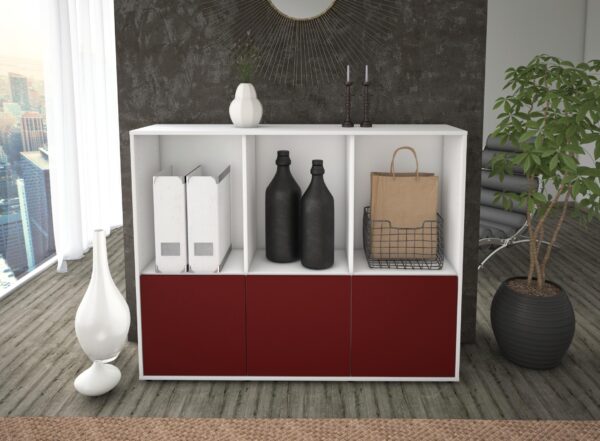 Highboard - Seraphine - Design Farbakzent - Freistehend mit Push to Open 136 cm Weiss - Front Gelb  Bestellnummer:1030212560