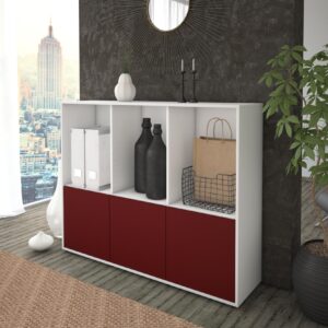 Highboard - Seraphine - Design Farbakzent - Freistehend mit Push to Open 136 cm Weiss - Front Lila  Bestellnummer:1030212561