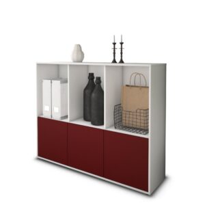 Highboard - Seraphine - Design Farbakzent - Freistehend mit Push to Open 136 cm Weiss - Front Rot  Bestellnummer:1030212563