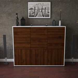 Highboard - Silvana - Design Holzdekor - Freistehend mit Push to Open 136 cm Weiss - Front Eiche  Bestellnummer:1030212855