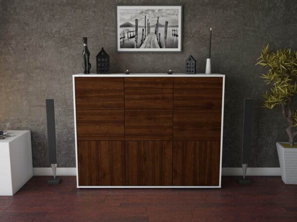 Highboard - Silvana - Design Holzdekor - Freistehend mit Push to Open 136 cm Weiss - Front Eiche  Bestellnummer:1030212855