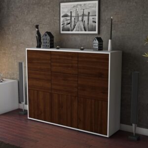 Highboard - Silvana - Design Holzdekor - Freistehend mit Push to Open 136 cm Weiss - Front Pinie  Bestellnummer:1030212857