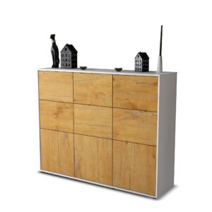 Highboard - Silvana - Design Holzdekor - Freistehend mit Push to Open 136 cm Weiss - Front Zeder  Bestellnummer:1030212858