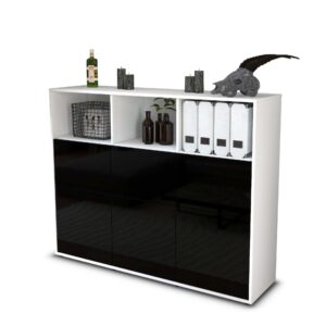 Highboard - Sina - Design Hochglanz - Freistehend mit Push to Open 136 cm Weiss - Front Gr?n  Bestellnummer:1030213169