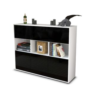 Highboard - Sira - Design Hochglanz - Freistehend mit Push to Open 136 cm Weiss - Front Gr?n  Bestellnummer:1030213271