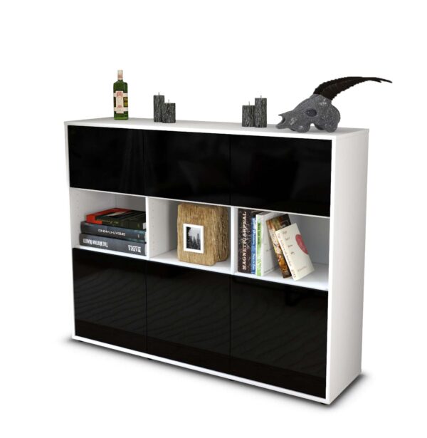 Highboard - Sira - Design Hochglanz - Freistehend mit Push to Open 136 cm Weiss - Front Gr?n  Bestellnummer:1030213271