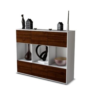 Highboard - Suna - Design Holzdekor - Freistehend mit Push to Open 136 cm Weiss - Front Zeder  Bestellnummer:1030213674