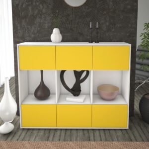 Highboard - Suna - Design Farbakzent - Freistehend mit Push to Open 136 cm Weiss - Front Mint  Bestellnummer:1030213681