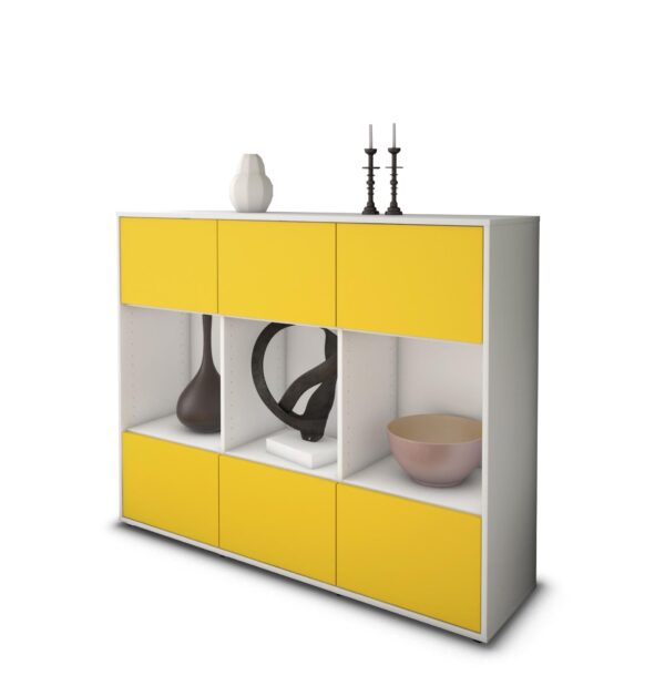 Highboard - Suna - Design Farbakzent - Freistehend mit Push to Open 136 cm Weiss - Front T?rkis  Bestellnummer:1030213684