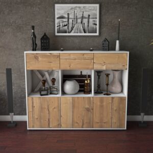 Highboard - Tessa - Design Holzdekor - Freistehend mit Push to Open 136 cm Weiss - Front Walnuss  Bestellnummer:1030214590