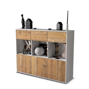 Highboard - Tessa - Design Holzdekor - Freistehend mit Push to Open 136 cm Weiss - Front Pinie  Bestellnummer:1030214591