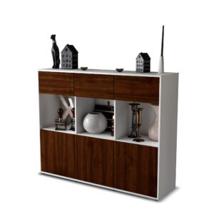 Highboard - Tessa - Design Holzdekor - Freistehend mit Push to Open 136 cm Weiss - Front Zeder  Bestellnummer:1030214592