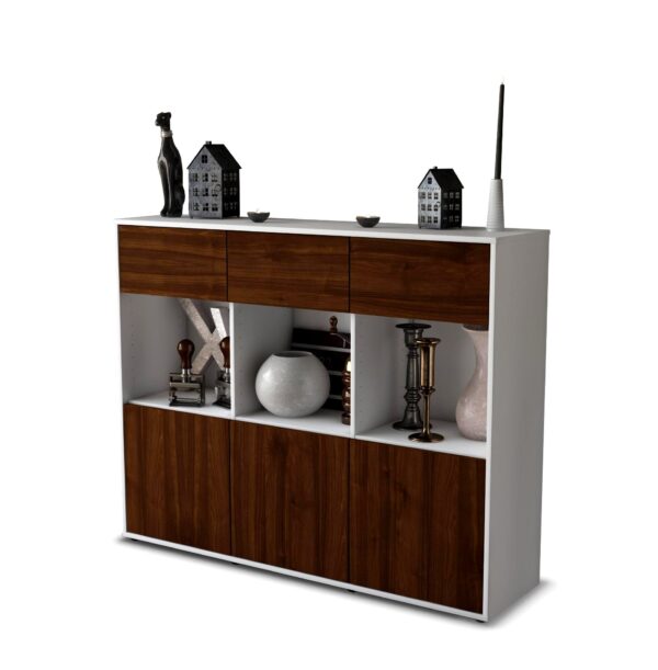 Highboard - Tessa - Design Holzdekor - Freistehend mit Push to Open 136 cm Weiss - Front Zeder  Bestellnummer:1030214592