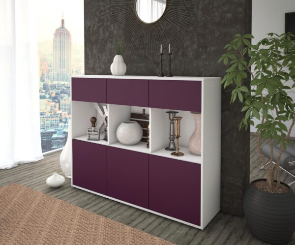 Highboard - Tessa - Design Farbakzent - Freistehend mit Push to Open 136 cm Weiss - Front Mint  Bestellnummer:1030214599