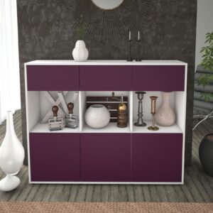 Highboard - Tessa - Design Farbakzent - Freistehend mit Push to Open 136 cm Weiss - Front Gelb  Bestellnummer:1030214600