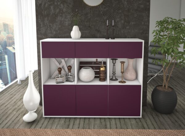 Highboard - Tessa - Design Farbakzent - Freistehend mit Push to Open 136 cm Weiss - Front Gelb  Bestellnummer:1030214600