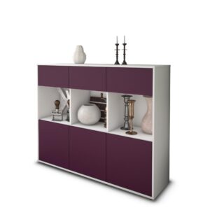 Highboard - Tessa - Design Farbakzent - Freistehend mit Push to Open 136 cm Weiss - Front Lila  Bestellnummer:1030214601