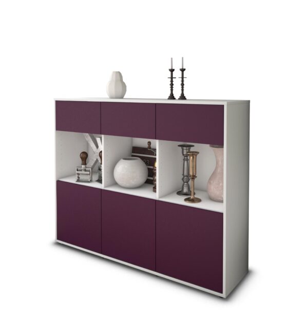 Highboard - Tessa - Design Farbakzent - Freistehend mit Push to Open 136 cm Weiss - Front Lila  Bestellnummer:1030214601